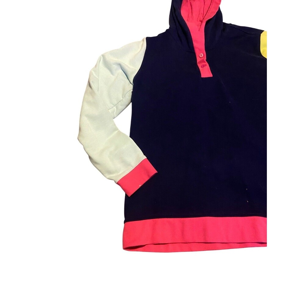 Colorblock Hooded Sweatshirt By Lands End L 14-16 Cotton Blend Long Sleeve - Picture 8 of 10